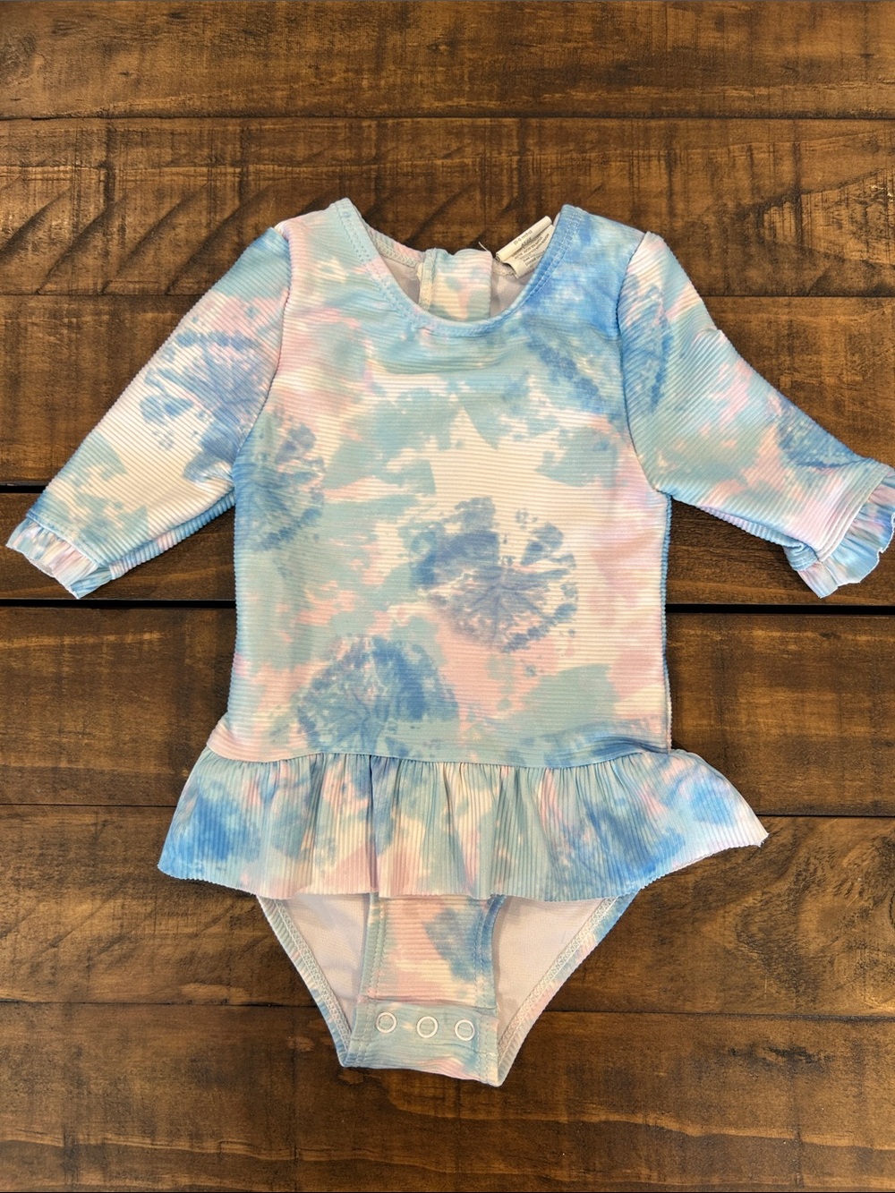 Snapper Rock 0-6M Light Blue and Pink Tie-Dye Infant Swim Top